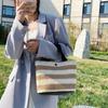 Summer Stripe Straw Bag Dam Casual Liten Väven Handväska Stor kapacitet Handgjord Strandrotting Tygväska