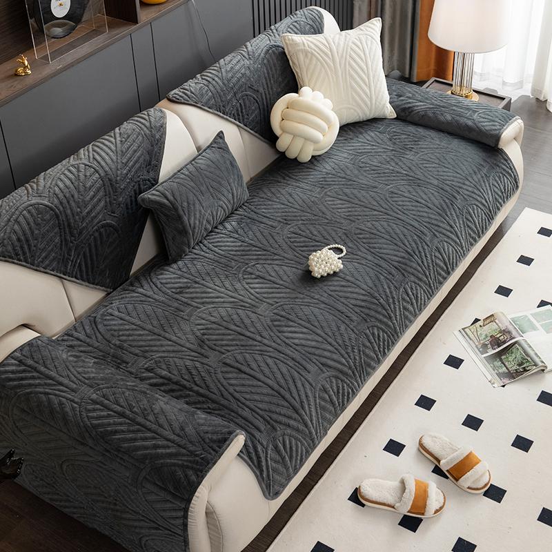 Plush Sofa Cushion Winter Sofa Cover Towel Thickened Sofa Cushion Simple Cream Style Non-Slip Sofa Cover Cloth