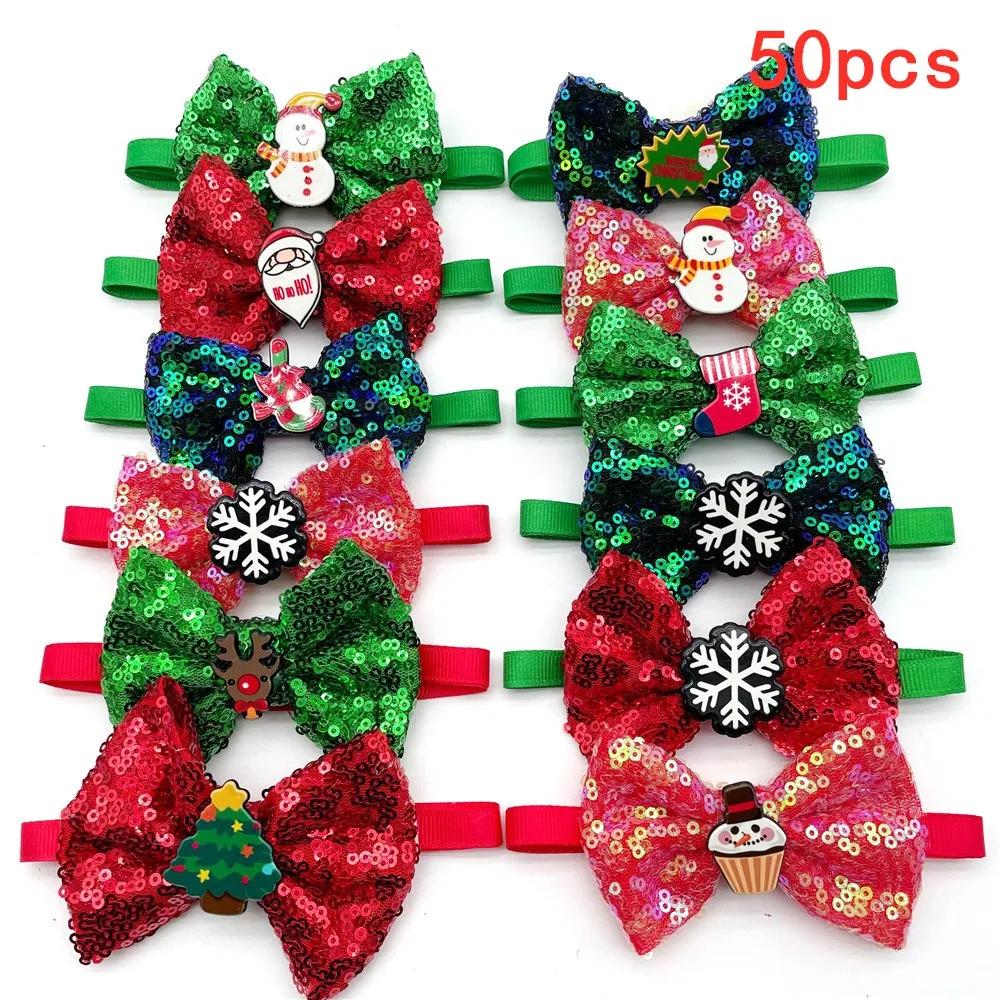 50/100pcs Christmas Dogs Pet Bow Tie Necktie Cute Christmas Tree Pets Dog Necktie for Small Dog Bow Ties Pet Product Dog Bows