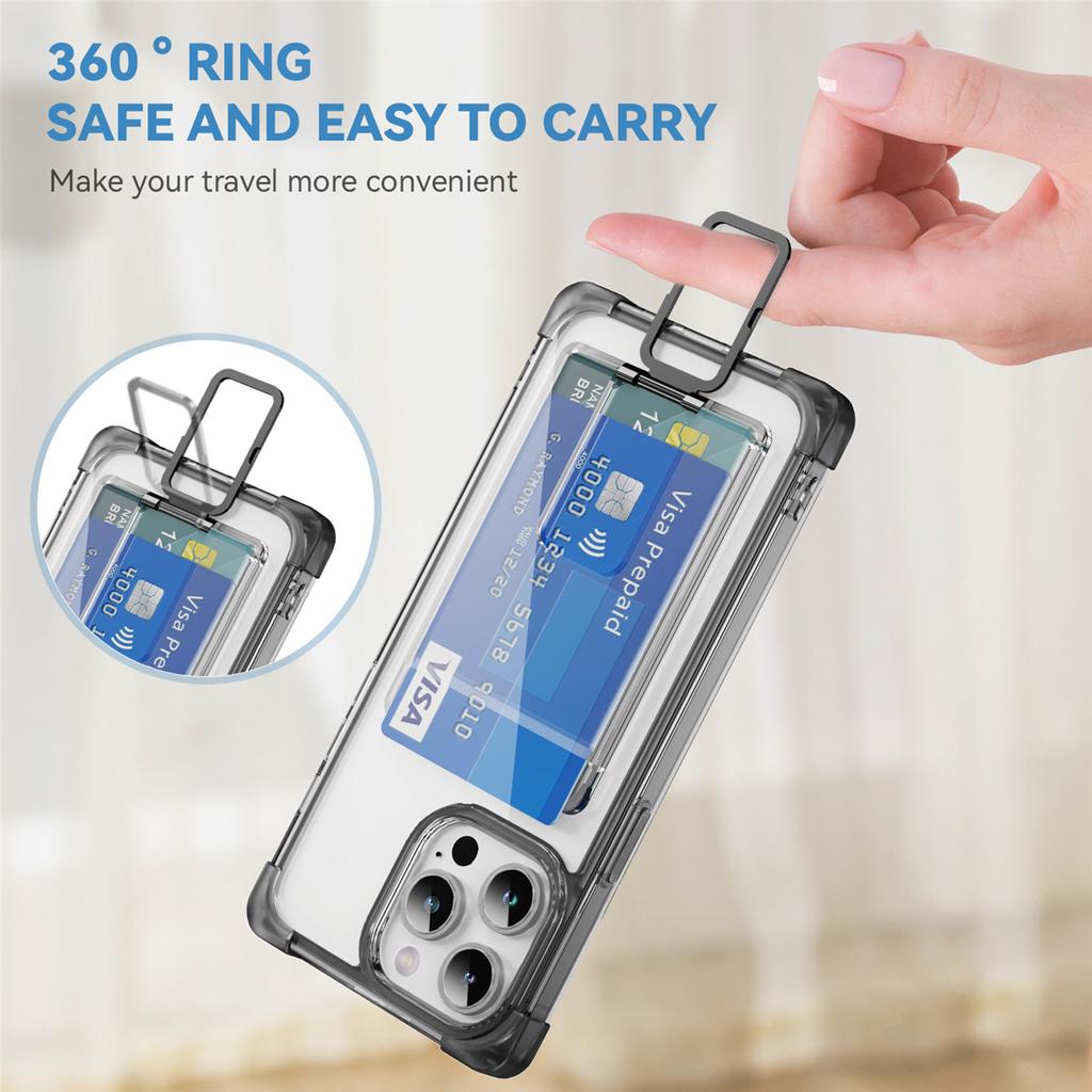 YSM Reinforced Corners Series for iPhone 12/12 Pro Case Card Slot Kickstand Clear Cover