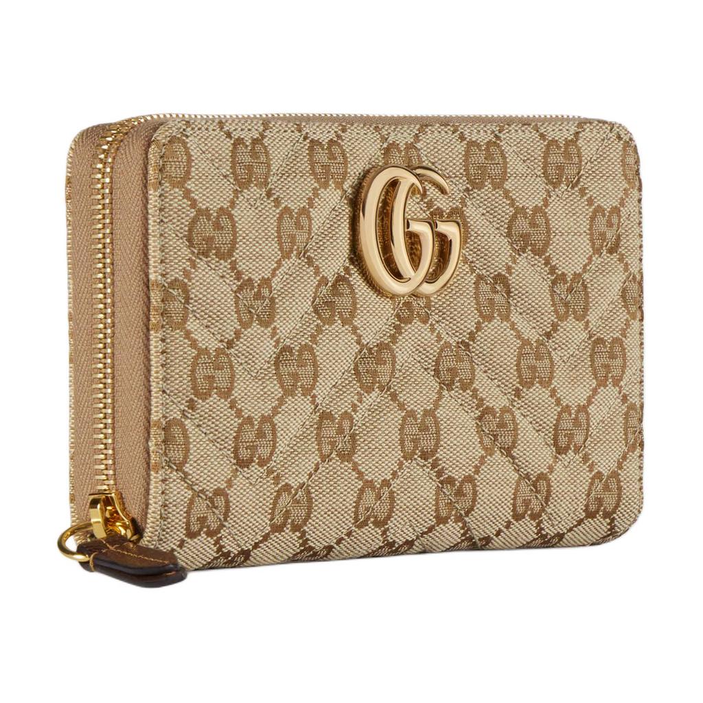 Gucci Double G Generation Vintage Style Gold Hardware Zipper Closure GG Canvas Wallet Women wallet Beige Dark-Brown 443123-FAF05-9651