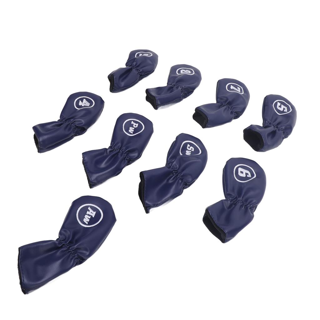 9pcs Golf Club Cover PU Leather Stylish Portable Golf Head Cover for Iron Drive Clubs Dark Blue
