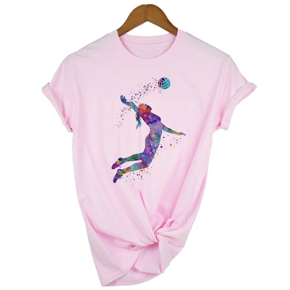Women Clothes Watercolor Volleyball Girl Graphic Print T Shirt Femme Korean Style T Shirt Female