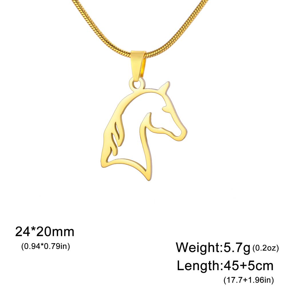Horse Head Necklace Women Men Stainless Steel Jewelry Snake Chain Animal Pendant for Horseback Riders New Year Zodiac Horse Gift
