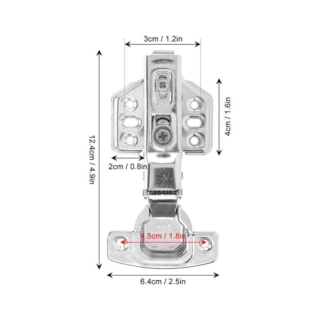2Pcs Cabinet Hinges Stainless Steel 2.0mm Thick Thicken Base Electroplating Bright Wardrobe Hinge for Kitchen Bathroom