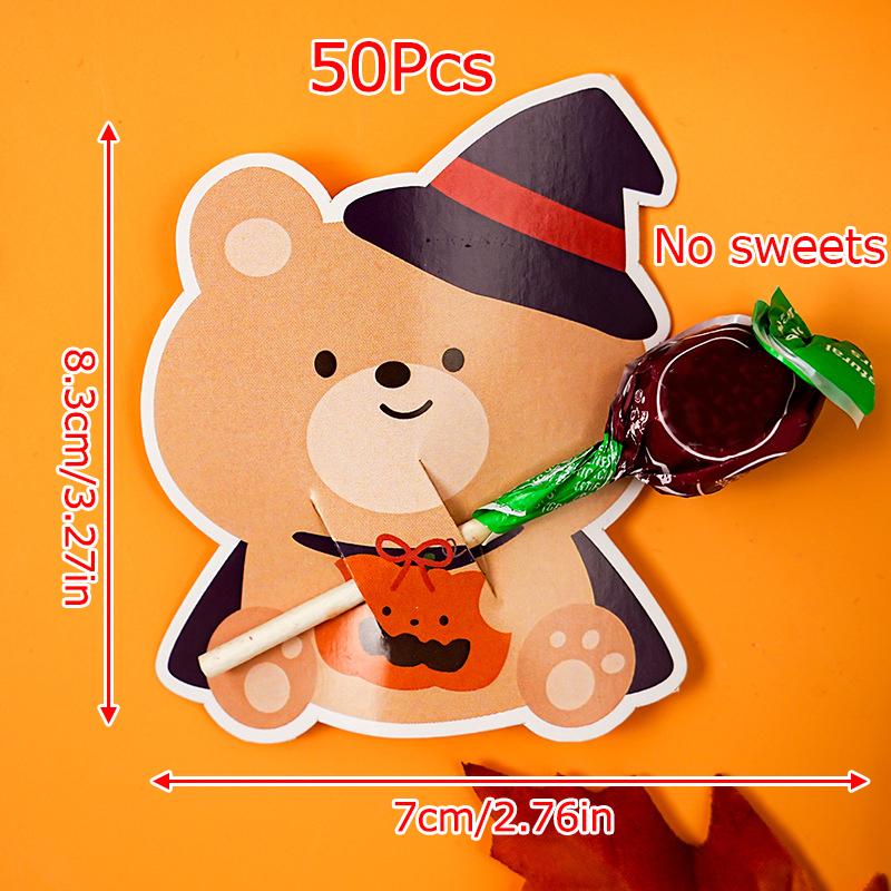 50pcs Little Bear Candy Decoration Card Halloween Cartoon Pumpkin Card