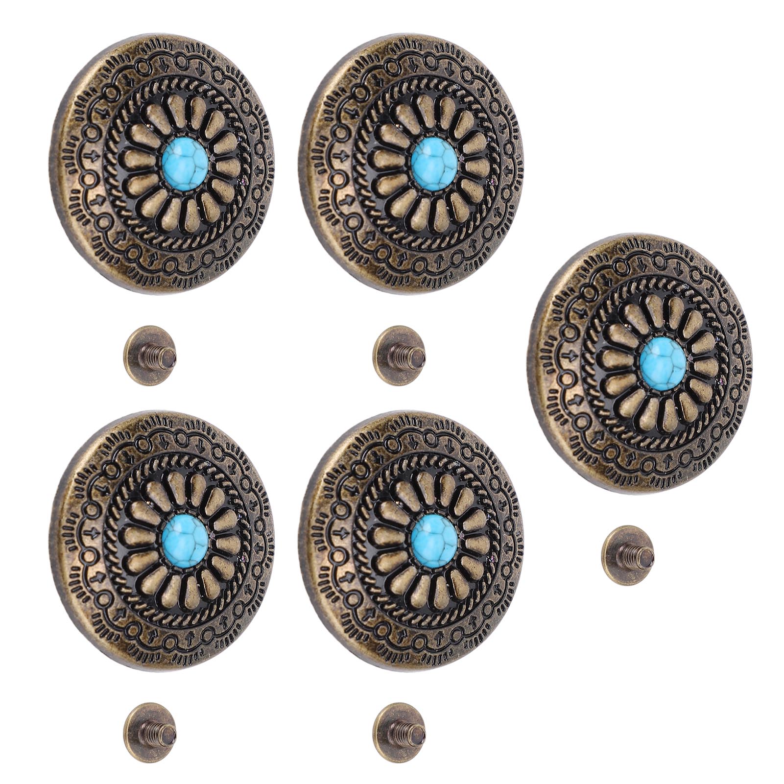 

5 комплектов сине-бирюзовых заклепок-цветков 30 мм, бронзовая декоративная пуговица на винтовой ножке с винтами PH 4,5 мм