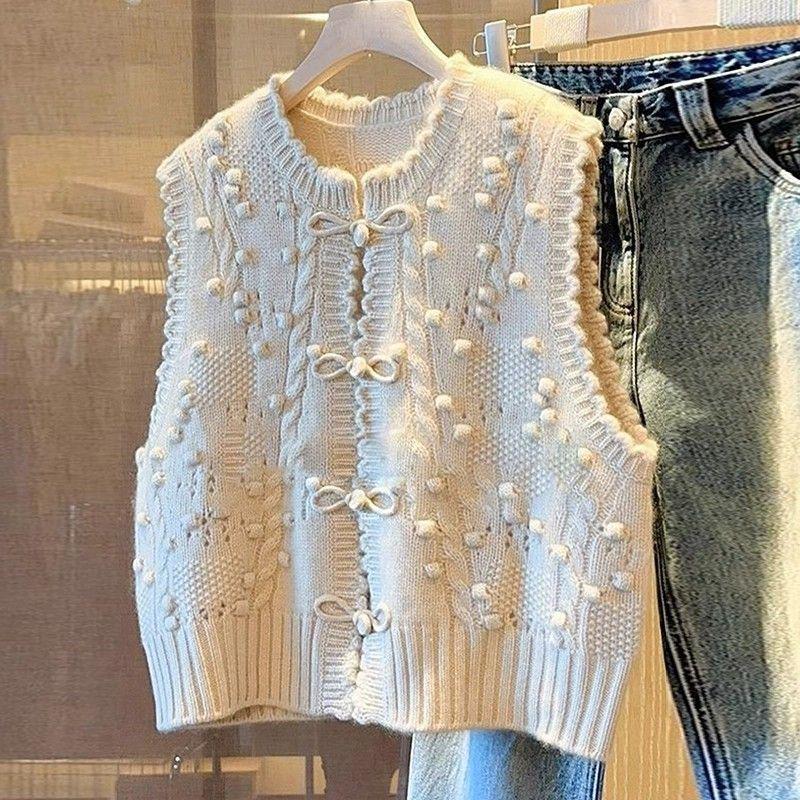

New Chinese-Style Knitted Sweater Vest - Versatile Winter Mori Style 3XL 65-70kg брудно-білий