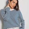 Women Autumn Fashion Thread Contrast O Neck Long Sleeve Loose Knitted Striped Sweater