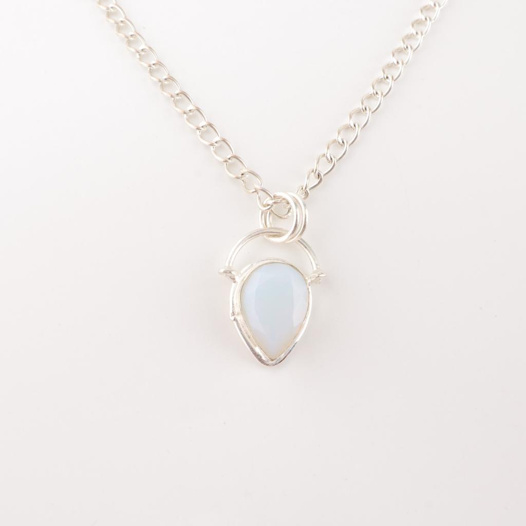 Aqua Chalcedony Gemstone 925 Sterling Silver Jewelry Handmade Boho Pendant 1.01" PP-56-18