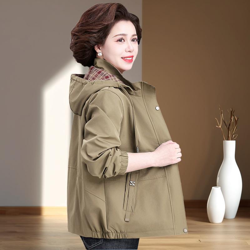 Mom's Casual Fashion Hooded Jacket - Stylish Short Trench for Middle-Aged and Elderly Women