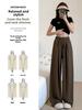 Women's Summer High-Waist Straight Brown Pleated Cotton-Linen Sunscreen Pants