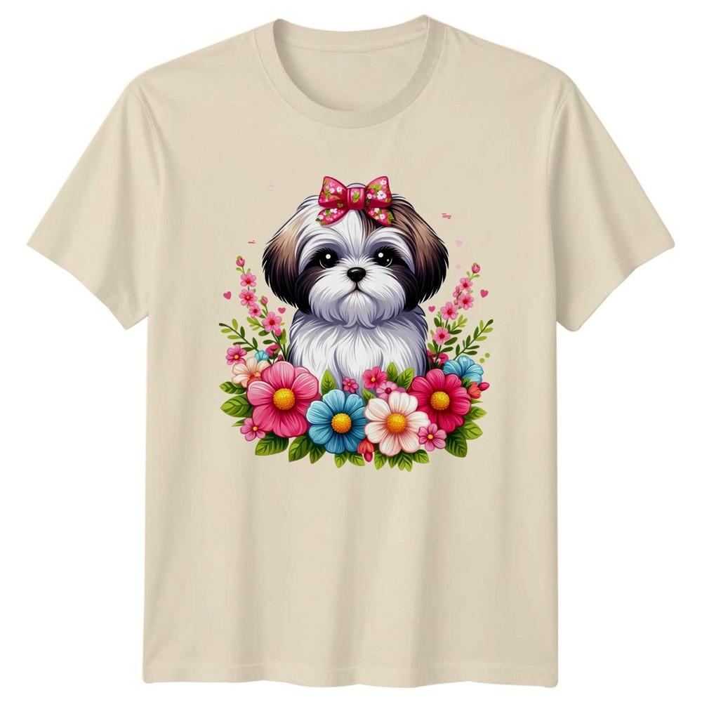 Floral Shih Tzu Dog With Pink Unisexs TShirt Shih Tzu Lover Dog Owner