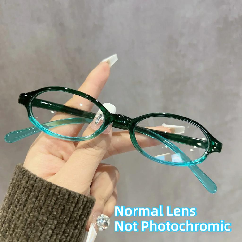 Small Oval Frame Pochromic Glasses Trendy Ultralight Color Changing Myopia Eyeglasses Men Women Retro Anti Blue Light Glasses