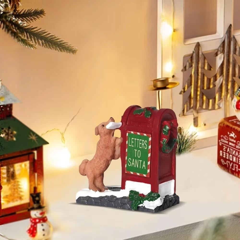 Cartoon Little Red Dog Santa Mailbox Villages Sets Christmas Mailbox Living Room Bedroom Tabletop Figurine Village Accessories