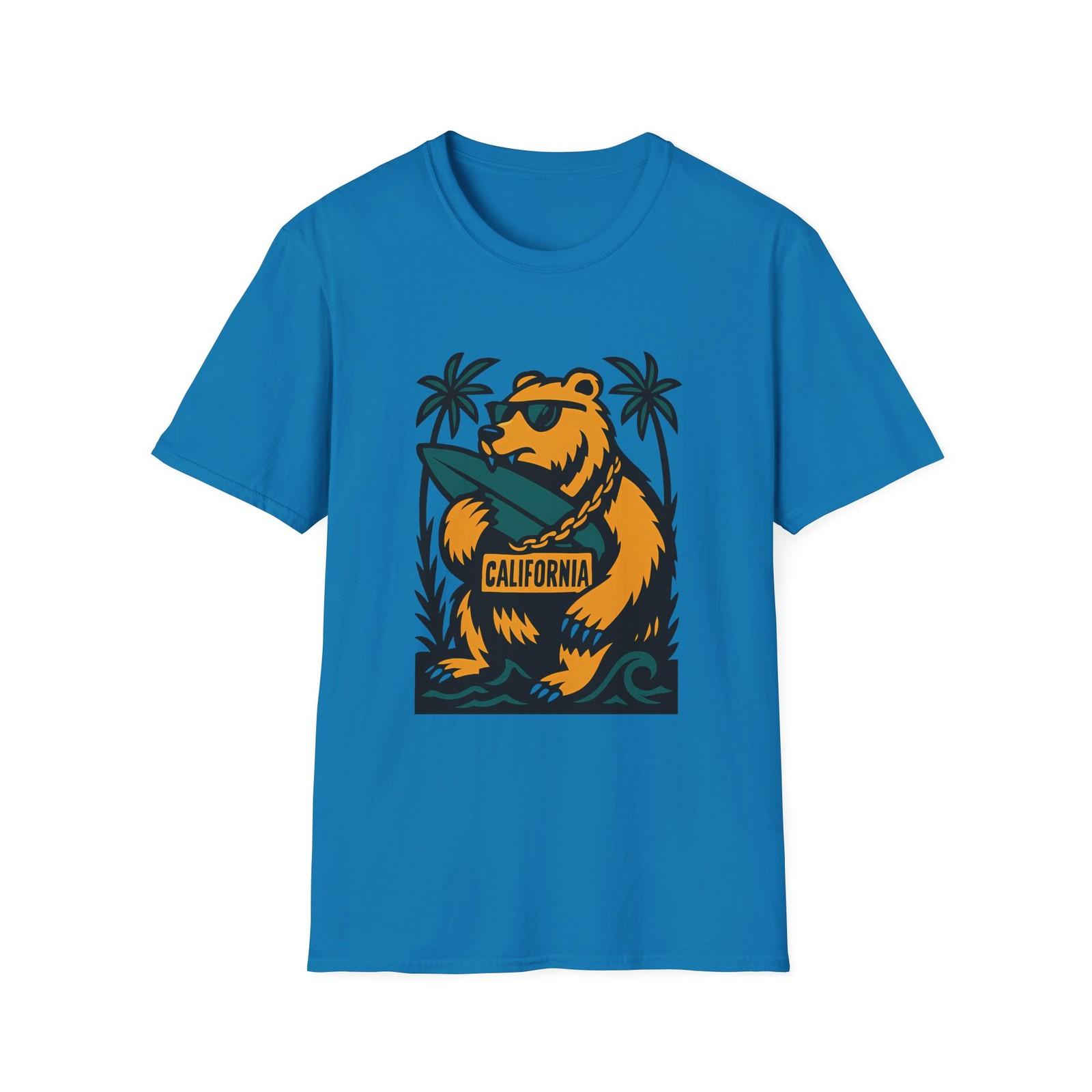 Unisex Softstyle T-Shirt Mens Womens Tees Top California Bear Biting Surfboard Graffiti Style Tee L