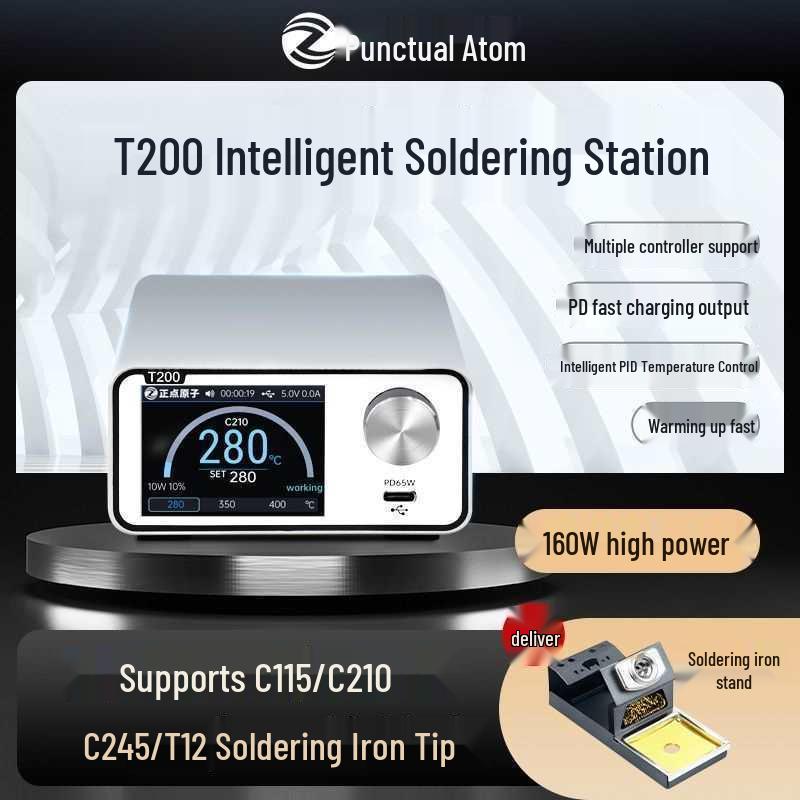 

Zhendian T200 160W Soldering Station with Digital Display and Constant Temperature, Compatible with T12, C245, C210, C115 Tips. T200, 115 Handle + 115-KU Tip
