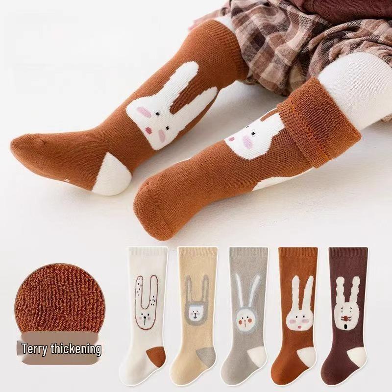 2025 Winter Cartoon Animal Thigh-High Terry Cloth Socks for Baby Girls