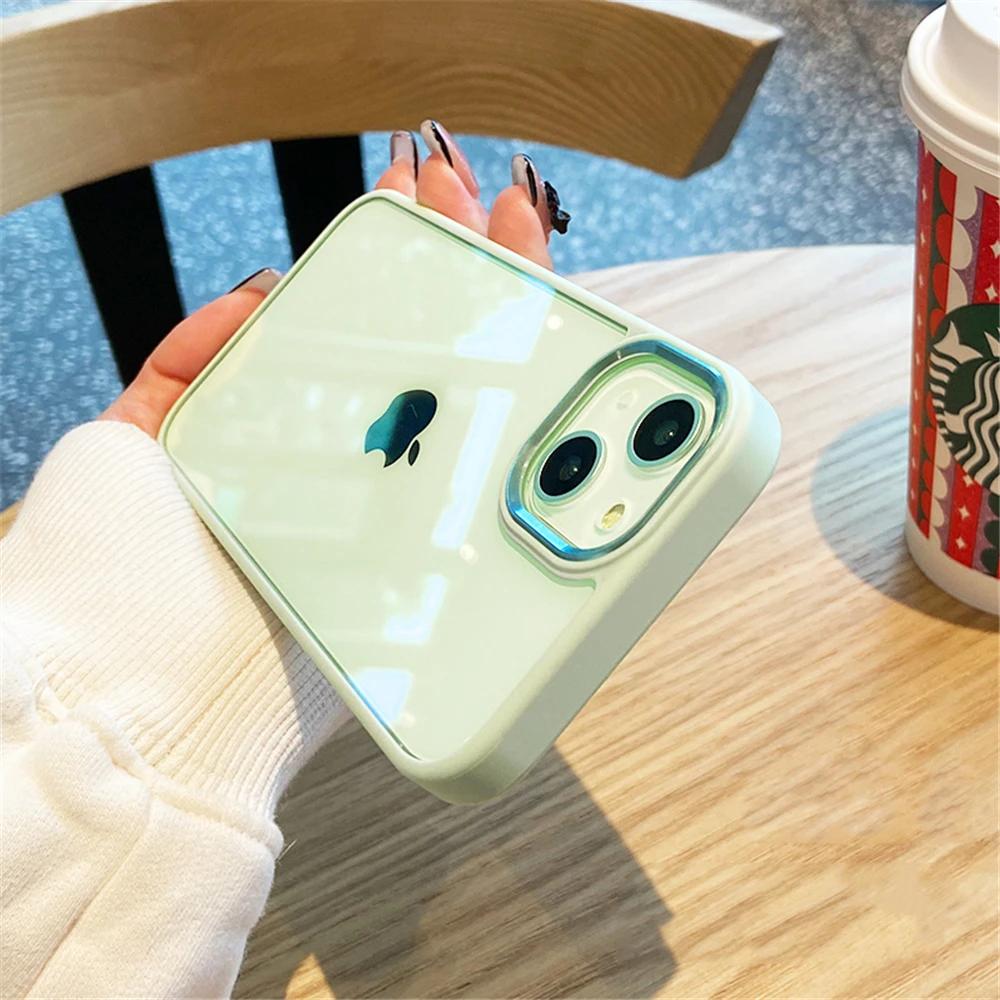 

Роскошный прозрачный противоударный чехол для iPhone 15 14 13 12 Mini 11 Pro XS Max XR X 7 8 Plus, мягкий бампер, металлический защитный чехол для камеры For iPhone11Pro Max