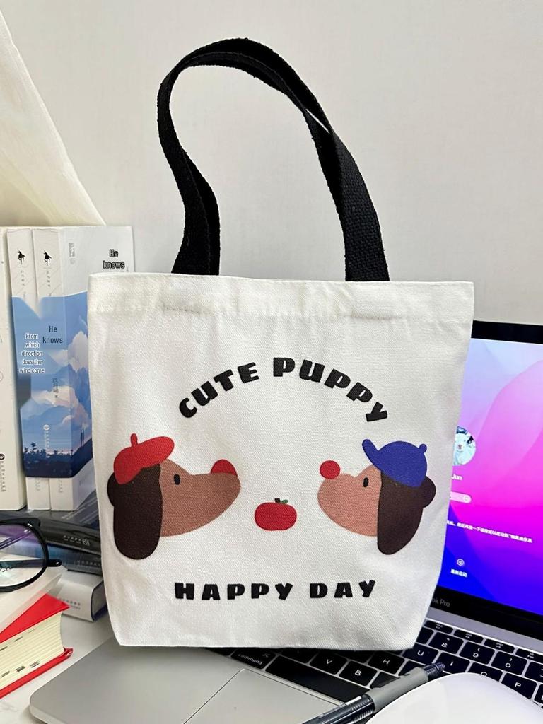 Auf Lager: Tragetasche aus Canvas mit Cartoon-Motiv – Groß, hochwertig, kleines Fassungsvermögen, niedliche Schultertasche für Pendler