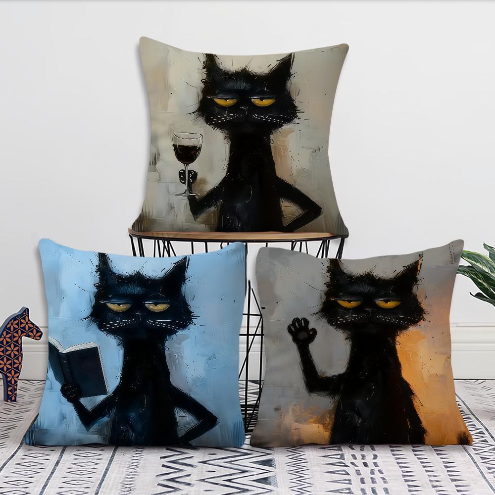 Black Cat Art cushion cover Pillow Cover Decoration Room Home Sofa living Office Car Nordic Simplicity