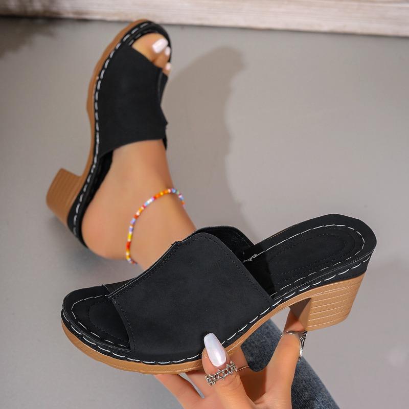 One-line Shoes High-heeled Slippers Thick-heeled Shoes and Flip-flops