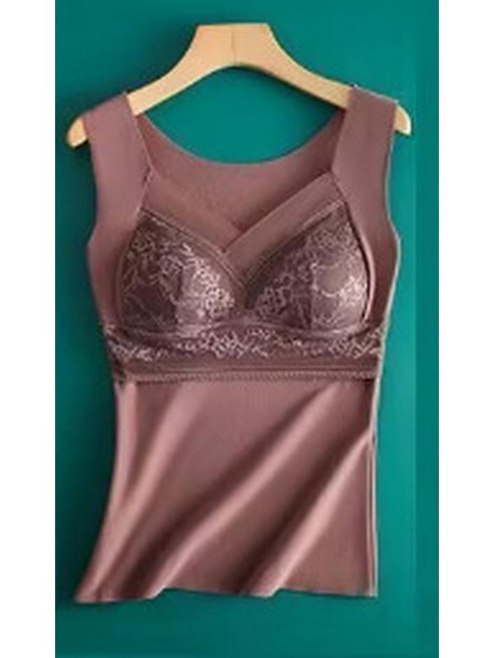 Damen Doppelseitig Gebürstete Thermoweste mit Brustpolster, Schlankmachende und Wärmeerzeugende Basisschicht für Herbst/Winter