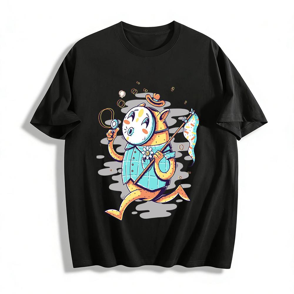 Cartoon Animal Blowing Bubbles Print Casual T-Shirt Pure cotton T-shirt XXS