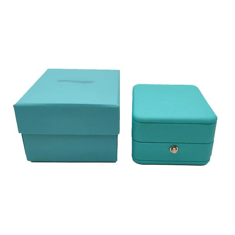 European Romantic Blue Leather Jewelry Gift Box Ring Box Necklace Pendant Box Ring Packaging Storage Ring Hot Sale