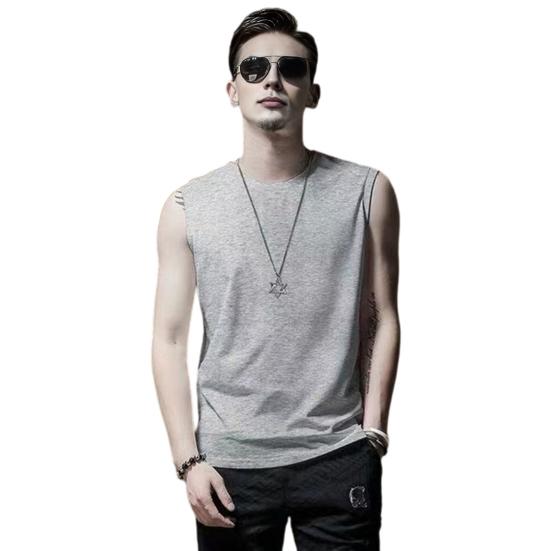

Men Vest Sleeveless Round Neck Quick-Drying Sports Tops Wide Shoulder Straps Pure Color Casual Tank Tops Daily Wear M світло-сірого кольору