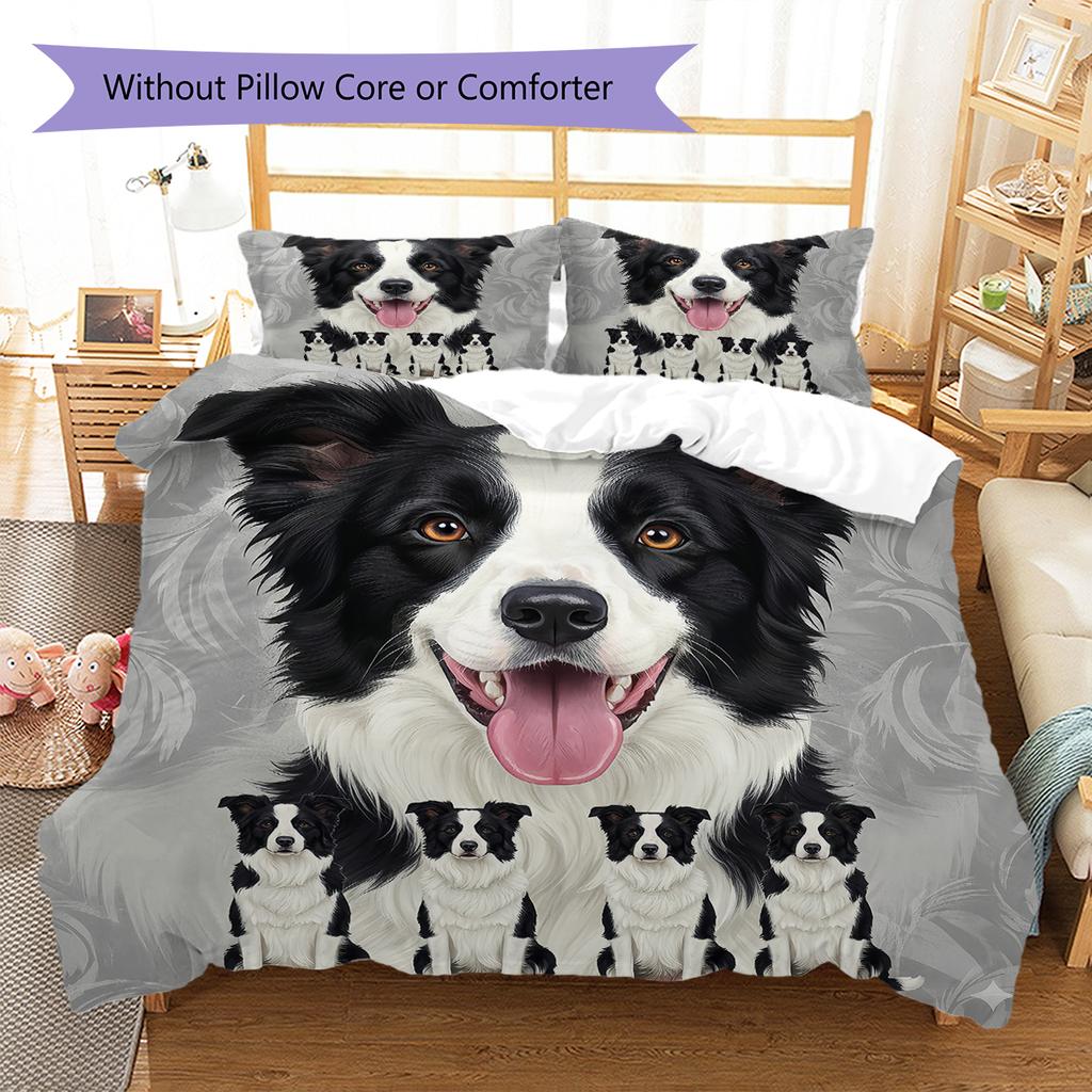 Beagle Border Collie Pattern Bedding Quilt Set Quilt Cover Pillowcase Home Decoration Gift (1 * duvet cover + 2 * pillowcase, without core)