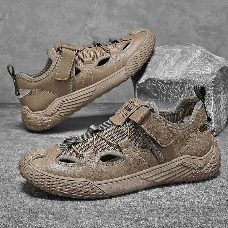 Leather Men's Shoes Summer Outdoor Hiking Shoes Breathable Non-slip Wear-resistant Mesh Shoes Soft Comfortable Casual Shoes