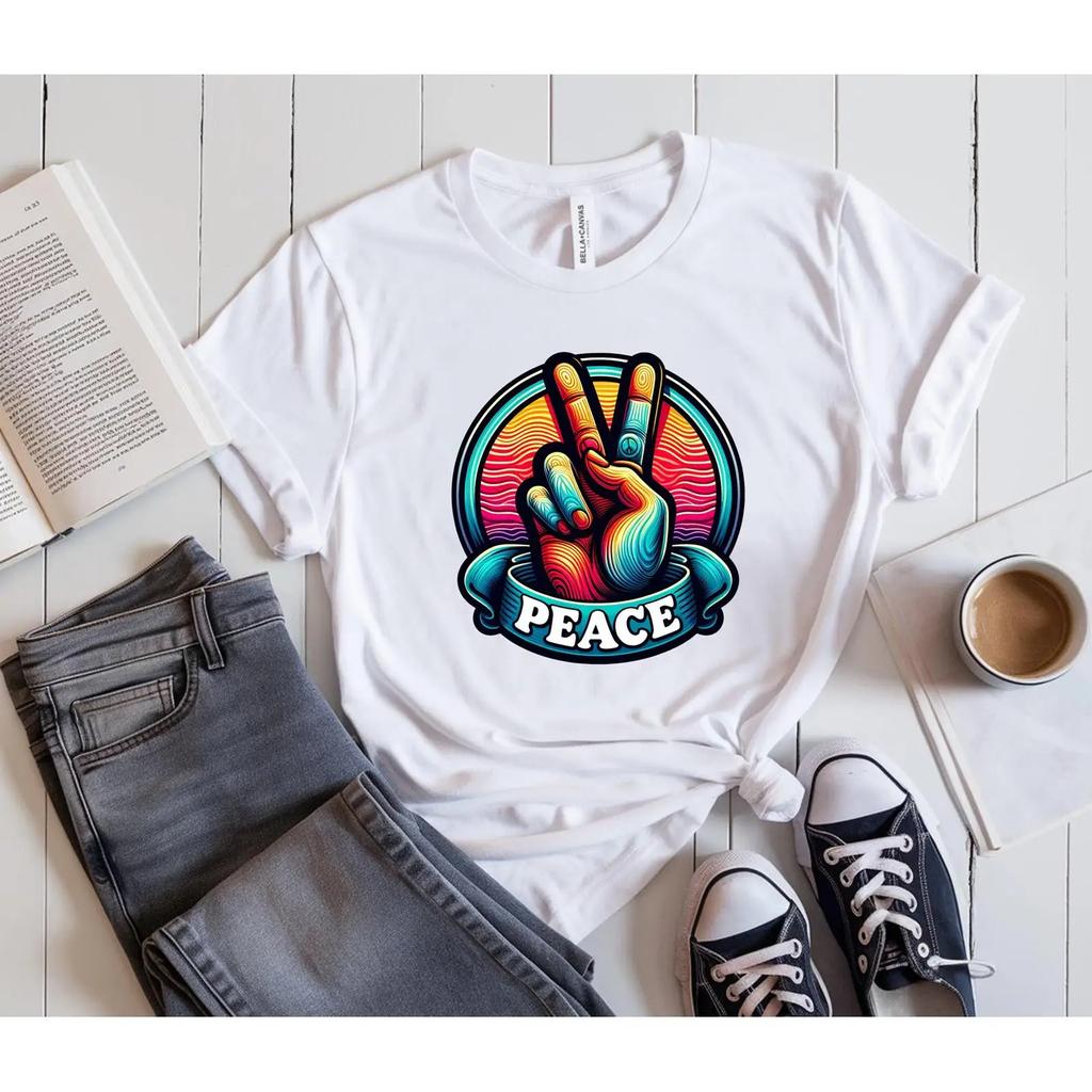 Peace Sign Psychedelic Retro T Shirt Hippie 70s Vintage Groovy Top Boho Festival Clothing Vintage Fashion Graphic Casual