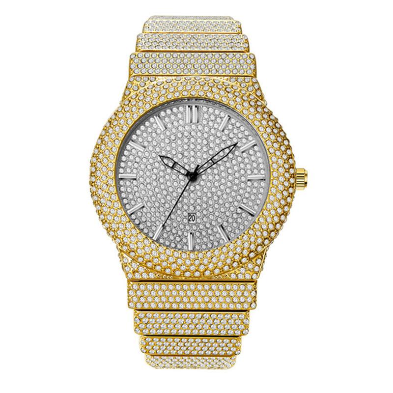 Men Hip Hop Diamond Luxury Brand Golden Date Quartz Watches