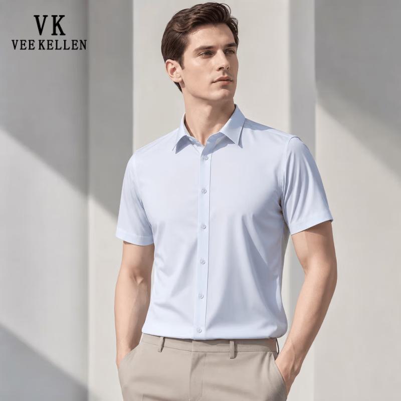 VEE KELLEN Men s Bamboo Fiber 3-Proof Business Casual Short-Sleeve Shirt 38