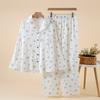 Women's pajamas spring and autumn new pure cotton yarn lace lace homewear loose large size cardigan long sleeve trousers homewear