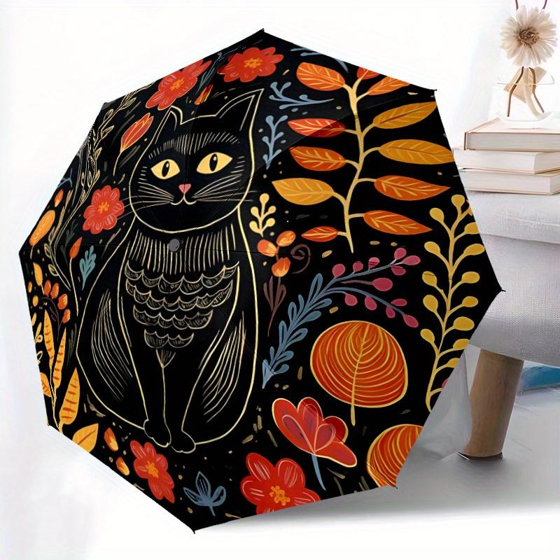 1pc Cat Flowers Automatic Open/Close Umbrella, Portable Folding Umbrella for Travel,suitable As a Gift for Various Festivals