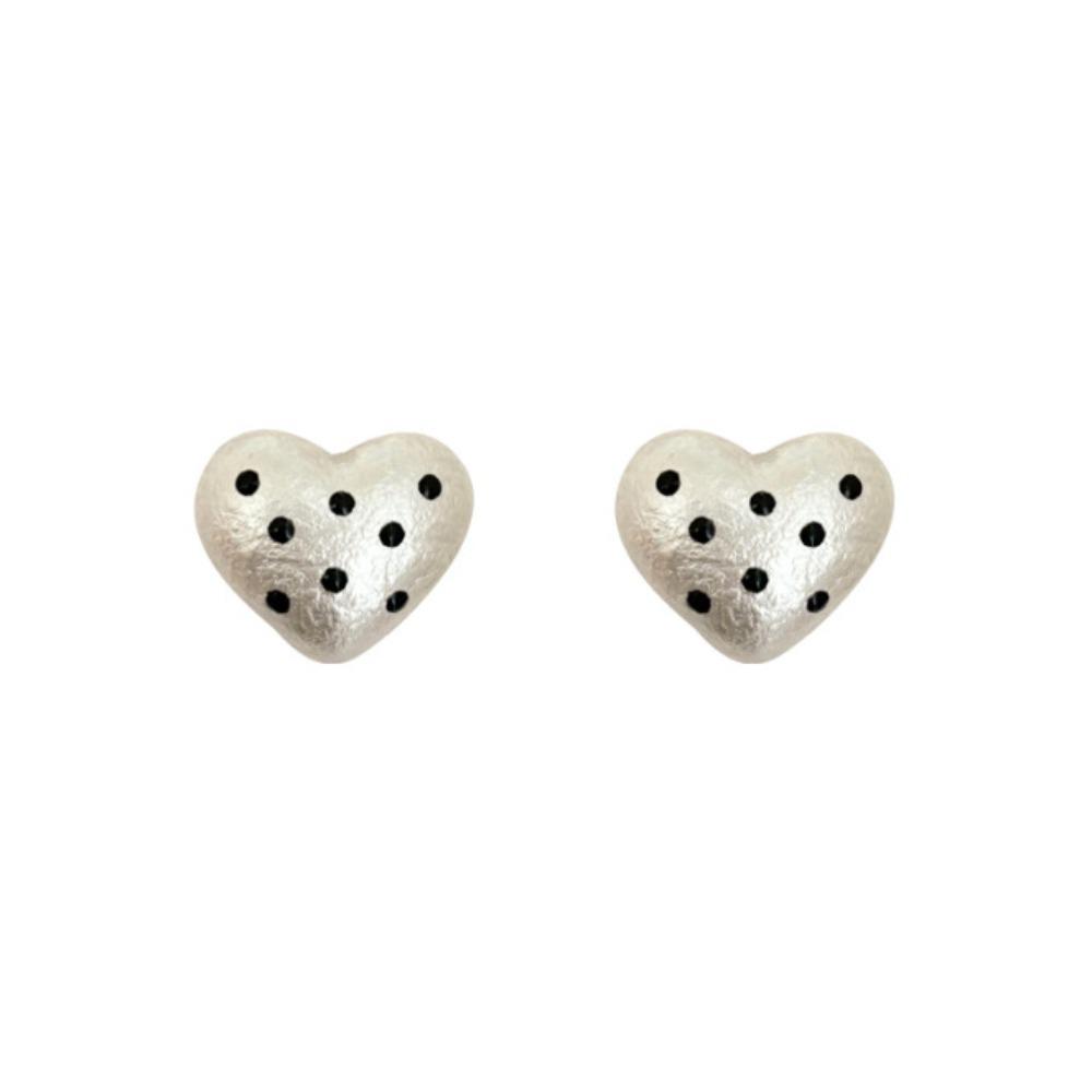 French Style Temperament Sweet Heart-shaped with White Red Polka Dot for Women Lady Elegant Earrings Daily Wedding Jewelry Gifts