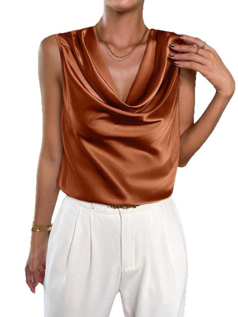 Women's Cross-Border Satin Pleated Sleeveless Shirt - Spring/Summer