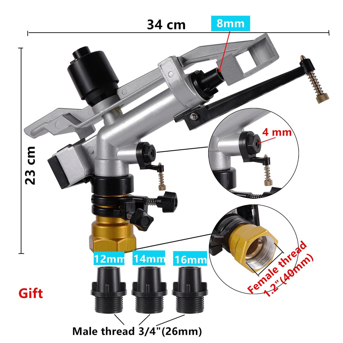 

360° Adjustable Horizontal Swing Arm Spray Gun 1.2 Female Thread Long Spray Distance Sprinkler 4 Nozzle Garden Irrigation Tools