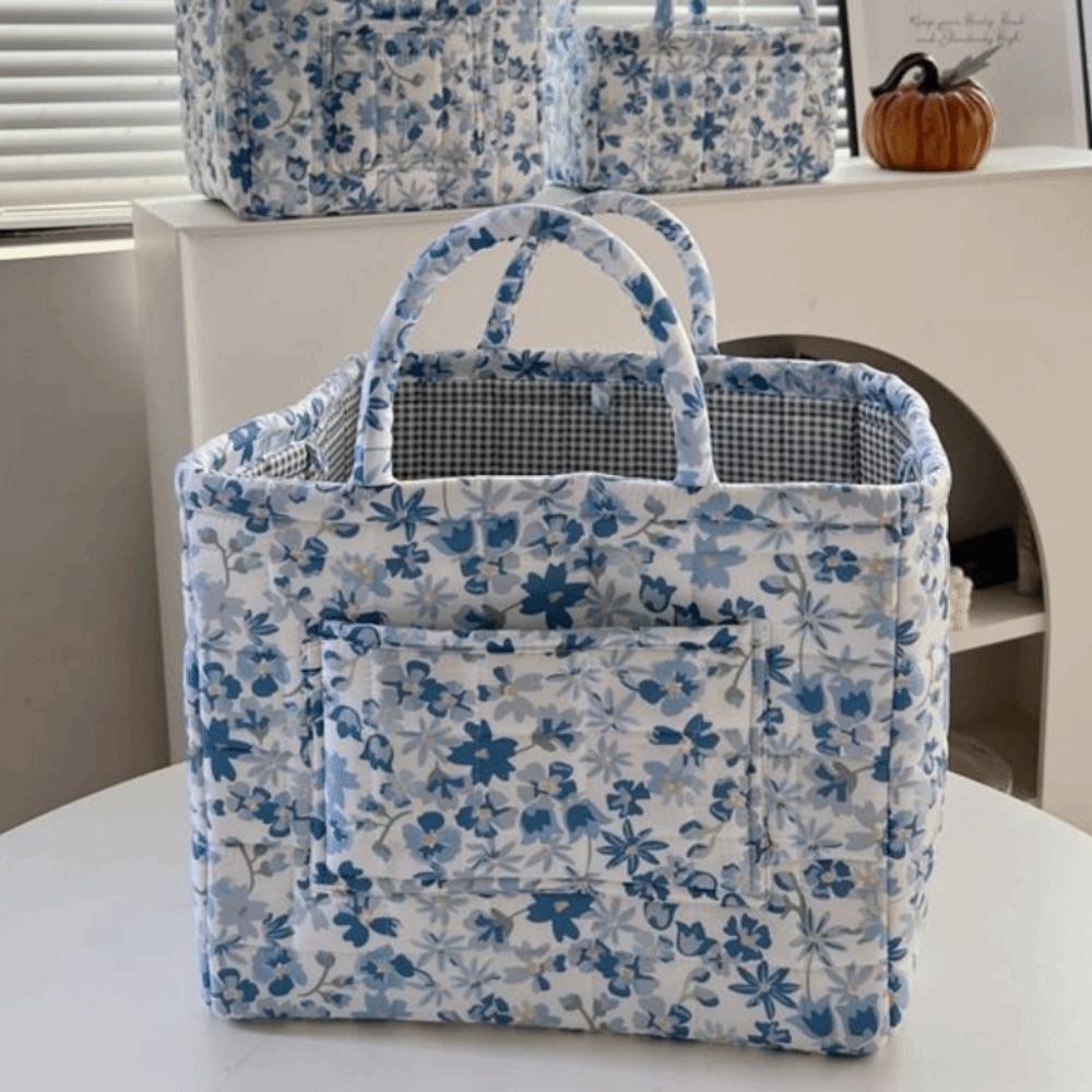 Vintage Foldable Laundry Basket with Side Pocket Quilted Storage Basket Travel