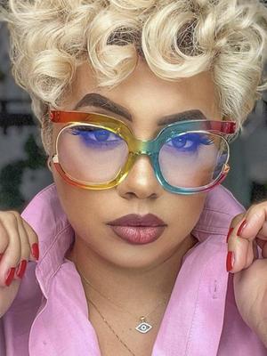 Ins Regenbogenrahmen Mode Retro Runde Anti Blaulicht Damen Brille Vintage Übergroße Bunte Rahmen Klare Brille