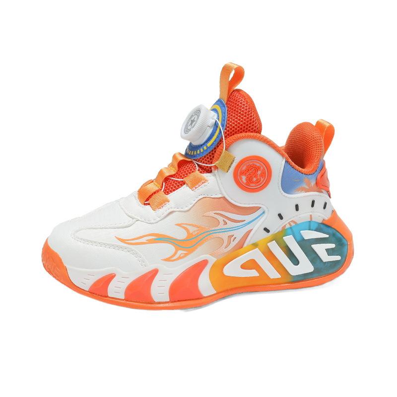 Children's Basketball Shoes Button Sneakers Friction Sound Spring and Autumn Leather Surface Boys and Girls Training Shoes New Running Shoes