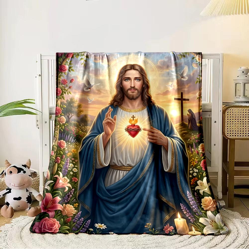 Sacred Heart of Jesus Religious Blanket DesignFlannel blanket for bedroom, living room, sofa, and nap