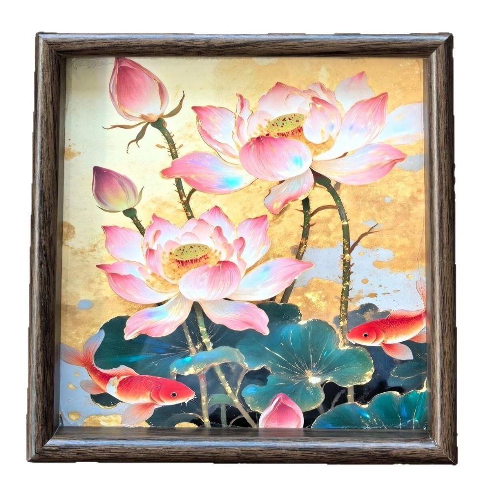 Wooden Lotus Tray Raised Frame Floral Serving Tray for Tabletop Storage Entryway Shelf Home Decor