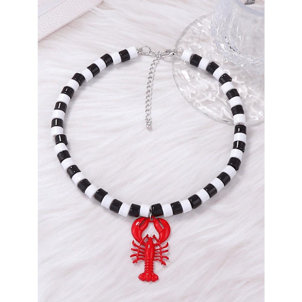 1pc Fashionable Beaded Lobster Pendant Necklace, Versatile Beach Vacation Style