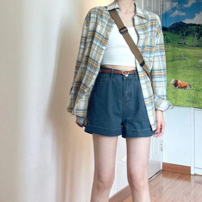 Women's Retro Plaid Long Sleeve Shirt Jacket - French Linen Cotton for Spring and Autumn