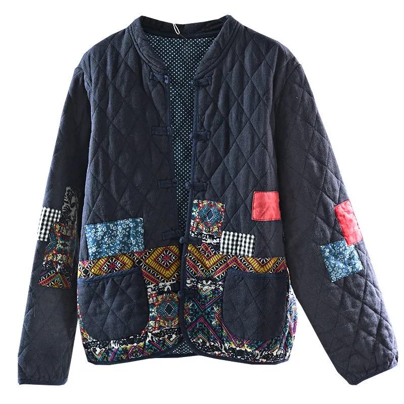 Damer Langermet Vintage Kort Kåpe Enkeltspent Lappeteppe Hverdagsjakker