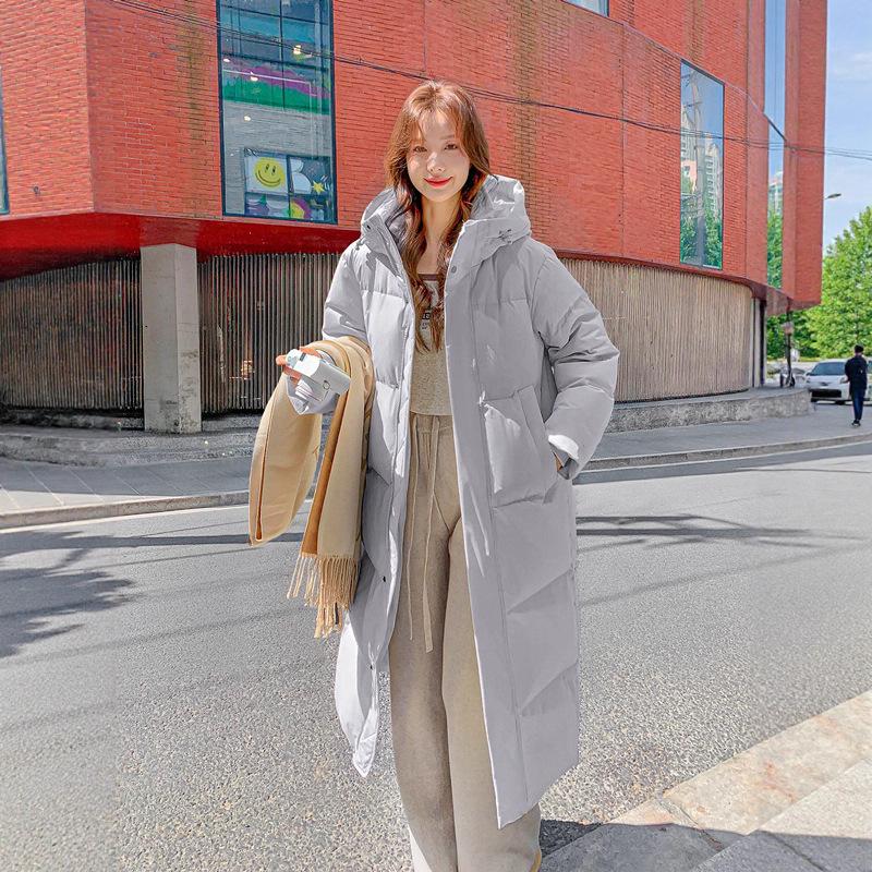 Mingmo Damen Langer Daunenmantel im koreanischen Stil - Überknie, Verdickt, 90% Weiße Entendaunen, Übergröße, Studentenstil.