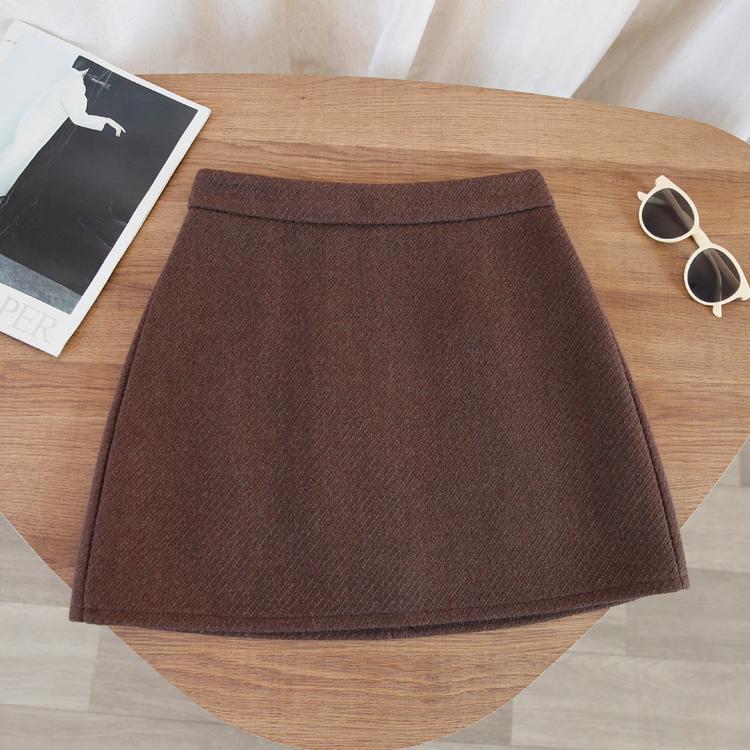 

High-Waisted Brown Woolen A-Line Skirt - Women s 2024 Autumn/Winter Hip-Hugging Short Skirt XL (58.5-67.5 kg) кофейный